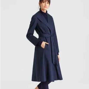 NWT Eileen Fisher Midnite Blue Wrap Trench Coat Size L | $498 MSRP